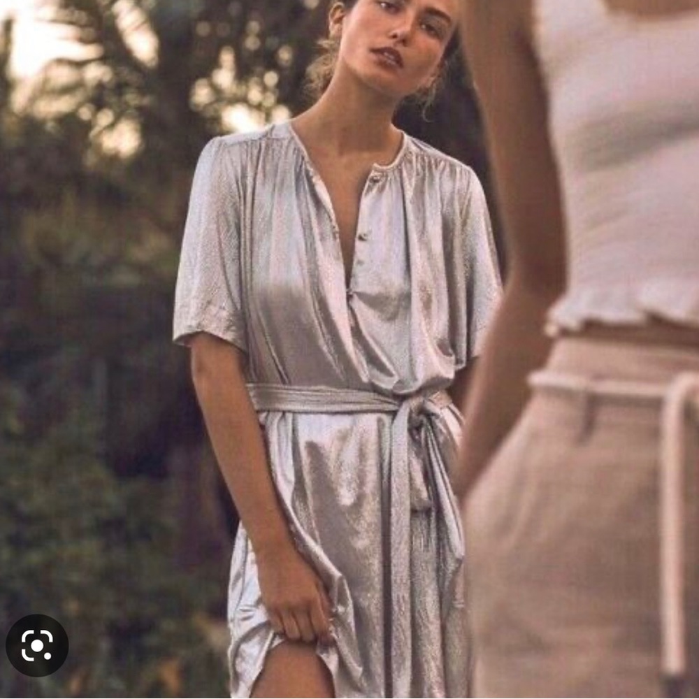 Sabina Musayev Silver Metallic Wrap Midi Dress